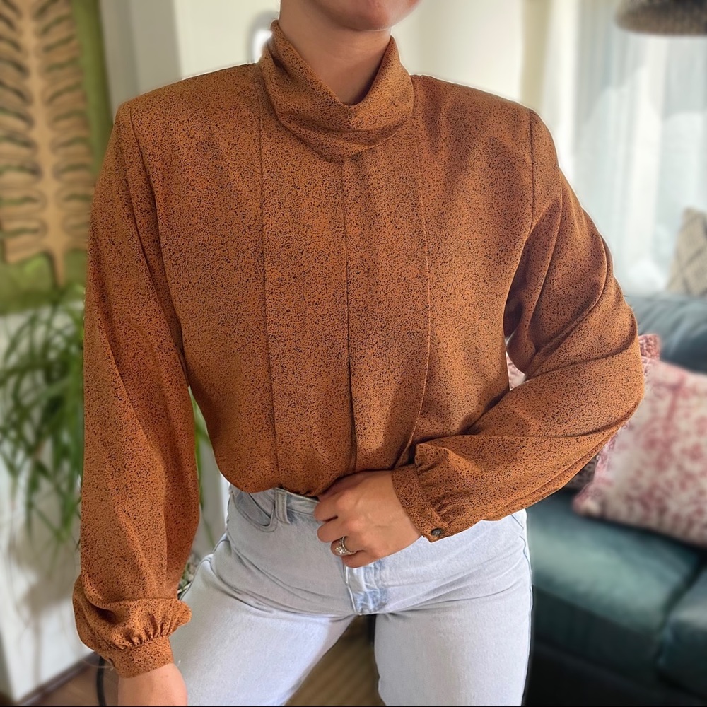 VTG 80s High Cowl Neck Rust Top SZ 12